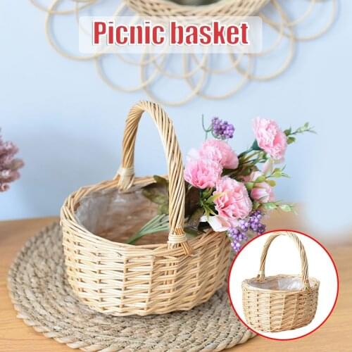 Portable Flower Basket Rattan Woven Flower Arrangement Easy to Carry Perfect Decoration for Houses Panier Rangement Picnic Baske