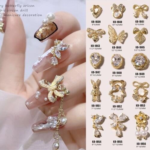 Luxury Zircon Nail Rhinestones Charms Flower Star Bear Butterfly Pearl Metal Pendant Nail Art Jewelry Manicure Accessories
