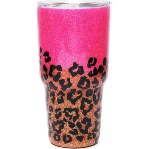 30 OZ Pink&Leopard Epoxy Tumbler 30 OZ Glitter Stainless Steel Handmade Pink Cheetah Cup Gift For Water Holder DOM1172