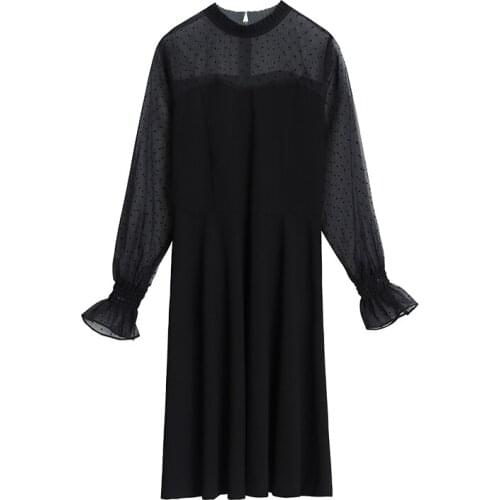 Splicing Black Net Yarn Sexy Vestidos Elegant Pastel Robe Spring Fall Long Sleeve Plus Size Women Party Dress Women Clothes