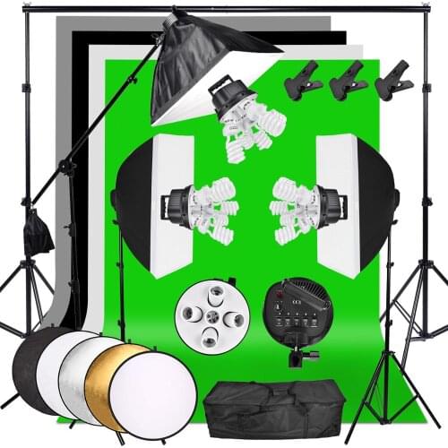 ZUOCHEN 3375W Photo Studio Continuous Lighting kit Softbox Boom arm 4 Background & Stand With 2*3M Backdrop Support Kit