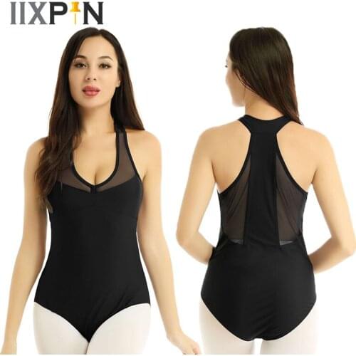Women ballet leotards dance costume V-neck Sleeveless Racer Back with Mesh Splice Gymnastics Leotard Bodysuit Ballet Dance wear