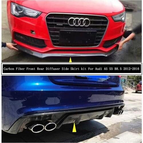Carbon Fiber Front & Rear Bumper Diffuser Lip Spoiler & Body Side Skirt kit & Exhaust Tail Throat For Audi A5 S5 B8.5 2012-2016