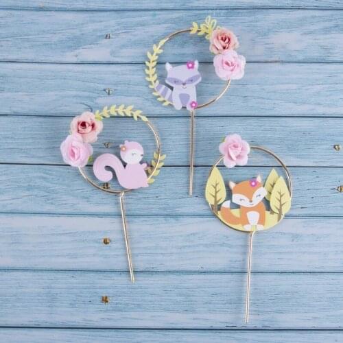Beautiful Forest Animal Theme Cake Topper Decoration Fox Squirrel Garland Cake Topper Child Birthday Party Supplies