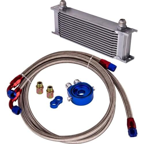 Universal 13-Row 10AN Engine Oil Cooler Filter Adapter Hose Kit Silver color