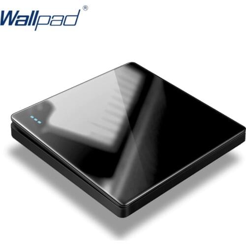 Wallpad Ultra Rimless Black Glass Panel With LED Indicator Wall Light Switch and Socket Set Rocker Large Button Electric Outlet