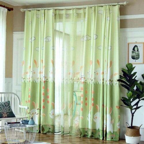 Cute Blackout Cartoon Curtains for Kids Children Bedding Room Living Room Green/Pink Color Printed Rabbit Curtain Drapes Cortina
