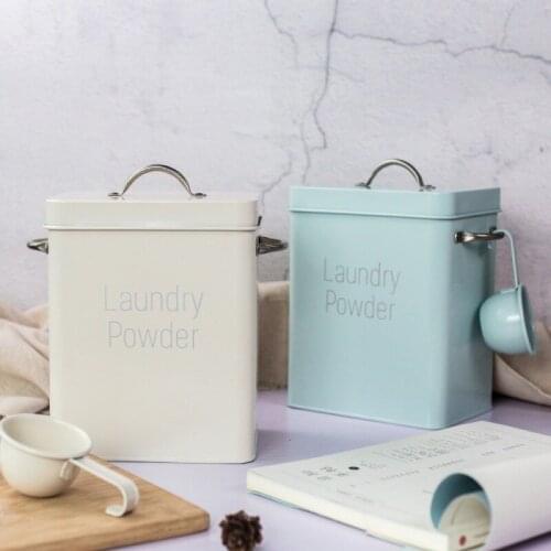 Iron Rice Box Square laundry powder box Beautiful Powder Boxes Storage with Scoop Storage Baskets box washing powder Storage Bin