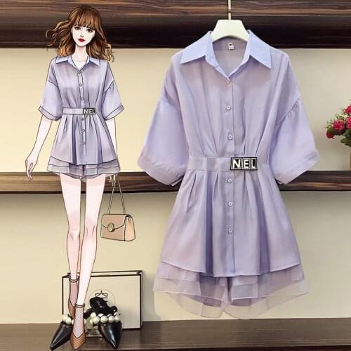 2021 Summer New Women Suits Crop Top Fashion Korean Casual Two Piece Shorts Set Medium Length Shirt Wide Leg Pants Party Outfits