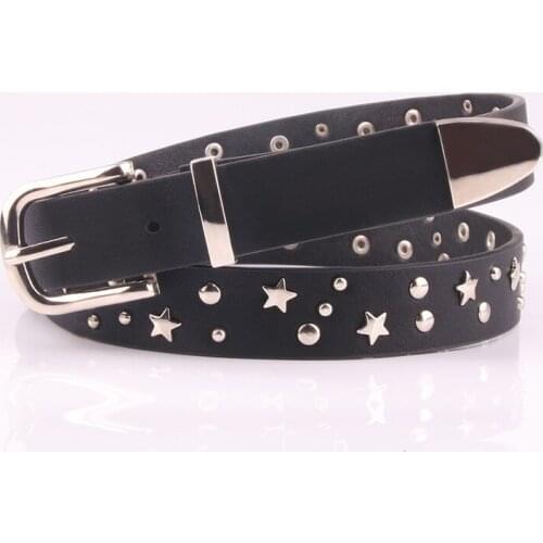 New Fanshion ladys belt fashion full rivet decorative belt gold stitch buckle PU belt female Punk Style PY111