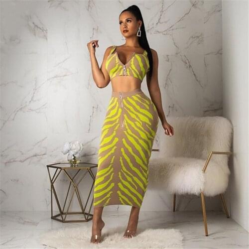 High Quality Women Sets Strap Tops With Long Skirts 2 Pieces Jacquard Rayon Bandage Sets Night Party Sets Women Clothes