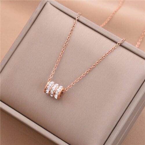 2021 New Luxury Zircon Inlaid Geometry Cylinder Pendant Women Necklaces Fashion Exquisite No Fade Stainless Steel Jewelry Female