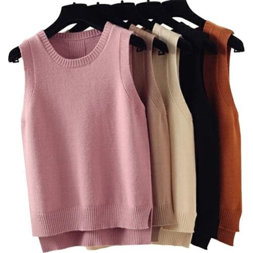 Spring and Autumn New Women Vest Sweaters Sleeveless Loose Pullover Sweater O-neck Knitted Vest Jacket Casual Solid Tops R370