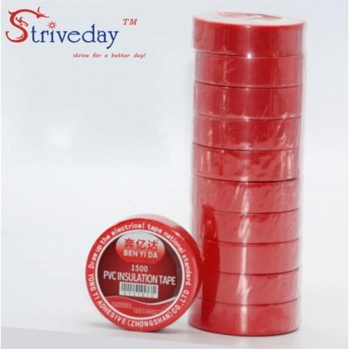 10pcs/lot Red 16mm wide 10m long Electrical Tape High Temperature Insulation tape Waterproof PVC DIY Tapes