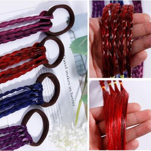 10PCS Assorted Colors Braided Ponytail Extension Wig with Elastic Rope for Kids Girls Parties Festivals Costume Hair Accessories