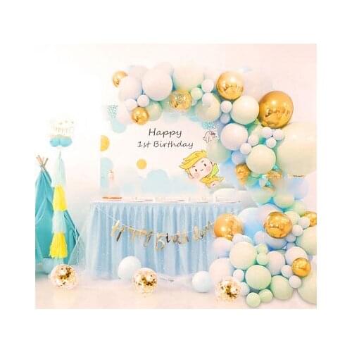 128pcs green blue golden balloon arched garland kit for engagement birthday party decoration