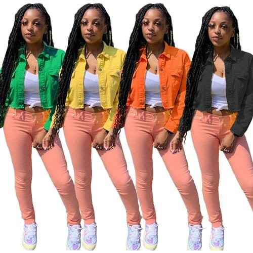 2021 Women Long Sleeve Short Denim Ripped Jacket Coat Street Hipster Clothing New Fashion Button Casual Solid Coat