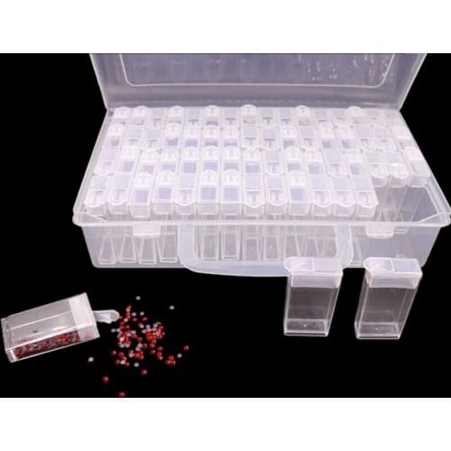 56/64 Grids Plastic Diamond Painting Box Accessories Transparent Bead Storage Bottles Container Storage Box with 64 Stickers