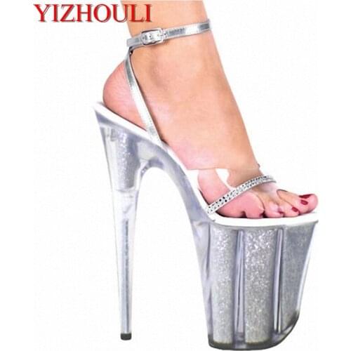 Plus Size 20CM Sexy Super High Heel Platform Crystal shoes 8 inch clear fashion shoes sandals for women sexy clubbing high heels