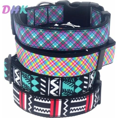 DHK 1'' 25mm Dog Collar Grid Plaid Pattern Personalized Adjustable High Quality Ribbons Pet Collars E1973