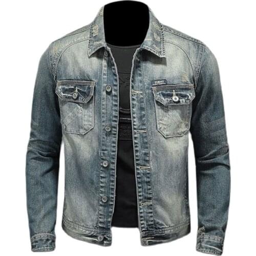 Spring/Autumn High Quality Ripped Denim Jackets Mens Streetwear Jean Jacket Cowboy Retro Coat Fashion Men Clothing M-4XL H06062