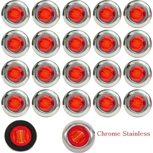 Fuleem 20PCS 3led Red 3/4 Inch Mini Led Side Marker Bullet Chrome Stainless Lamps Light 12V Waterproof