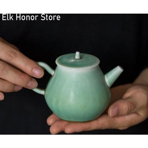 Japanese Style Ancient The Soda Green Glaze Pot Personal Handmade Pottery Teapot Kung Fu Teapot Accessories Office Decoration