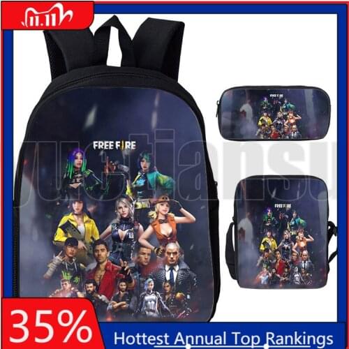 Hip Hop 3D Print Anime Schoolbags Free Fire Backpack Teenager Laptop Video Game Book Bag 3 Pcs/Set Cartoon Computer Bag