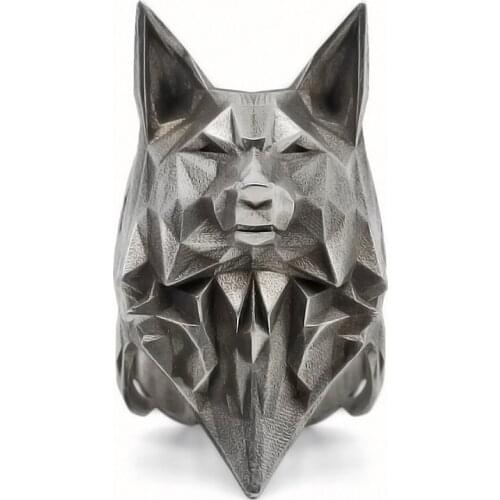 EYHIMD Simple Geometric Origami Wolf Stainless Steel Ring Mens Fashion Minimalism Animal Biker jewelry