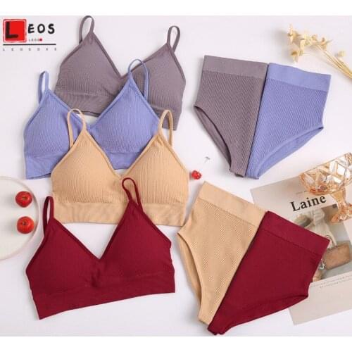 Women Seamless Bra Set Cotton Sling Underwear Suits Push Up Bras High Waist Briefs 2Pcs Lingerie Crop Tops Panties Female Sets