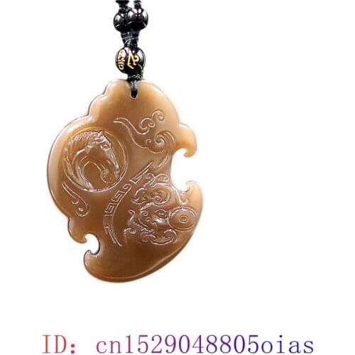 Brown Jade Horse Pendant Fashion Natural Jewelry Necklace Charm Gemstone Carved Women Gifts Jadeite Chinese Amulet