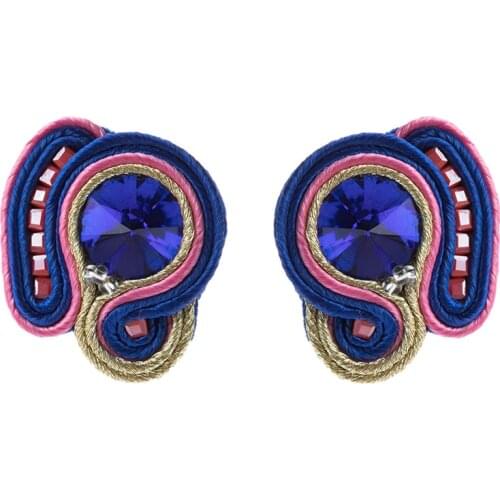 KpacoTa Fashion Soutache stud Earrings Jewelry for Women Crystals braid Cord Handmade Earring Design Ethnic Style cyan blue 2020