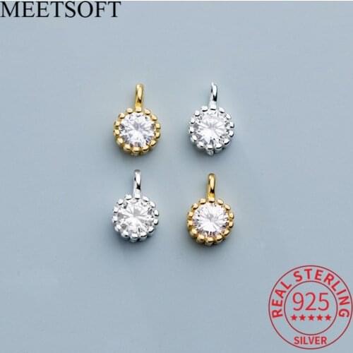 MEETSOFT Classic 925 Sterling Silver Flower Single Zircon Charms DIY Handmade Jewelry Prevent Allergy chic Deocration Accessory