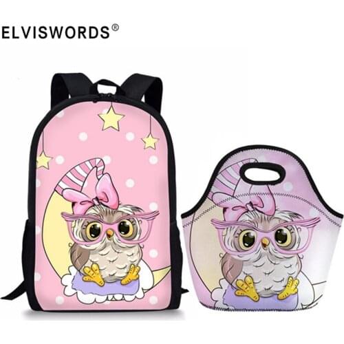 Cute Owl Print School Bags 2pcs/Set Girls Boys Orthopedic Backpack School Kids Bag Book Bag For Teenager Student Mochila Escolar