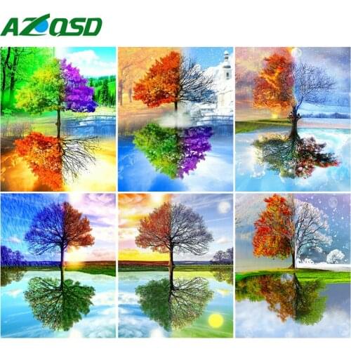 AZQSD DIY Oil Painting By Numbers Seasons Landscape Handpainted Gift Coloring By Numbers Tree 40x50cm Home Bedroom Wall Artwork