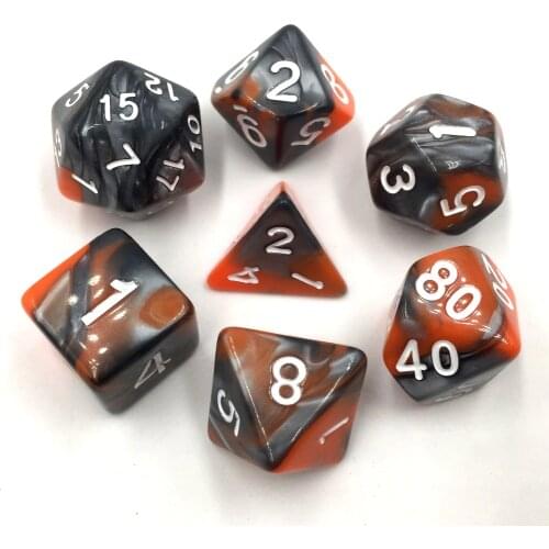 Rollooo GEMINI ORANGE-STEEL 7-DICE SET for DND RPG Games D4 D6 D8 D10 D00 D12 D20
