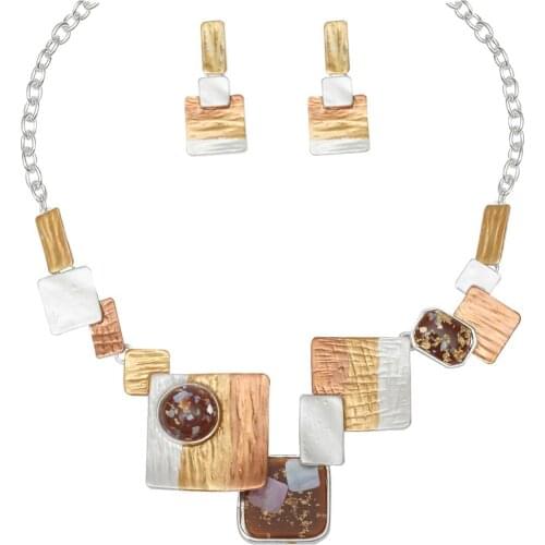 Vintage Enamel Statement Jewelry Sets Boho Collar Necklace Square Earring Party Costume Accessories Christmas Gifts for Women