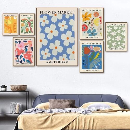 Retro Minimalist Flower Market Wall Pictures Columbia Flowers Spring Floral Art Print Canvas Prints Modern Spring Gallery Decor
