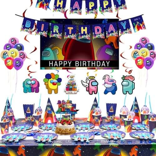 New AmongUs Game Birthday Party Decoration Supplies Paper Cup Plate Napkins Cake Toppers Baby Shower Balloons Kids Party Favors