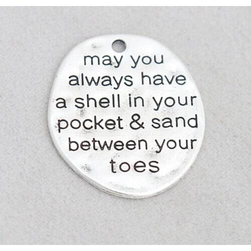 RAINXTAR Alloy Message Charms May You Always Have A Shell In Your Pocket and Sand Between Your Toes Charms 50pcs 25*29mm AAC1271