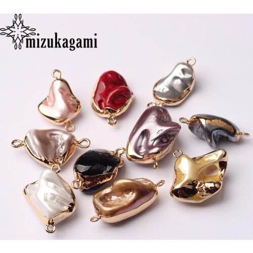 Natural Shell Charms Irregular Geometry Stone Double Hole Connectors Beads 1pcs For DIY Jewelry Earrings Making Accessories