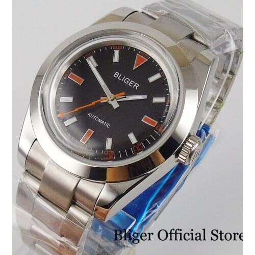 BLIGER Polished Mechanical Men Watch Flash Hands Case Mental Bracelet Arched Glass MIYOTA Movement