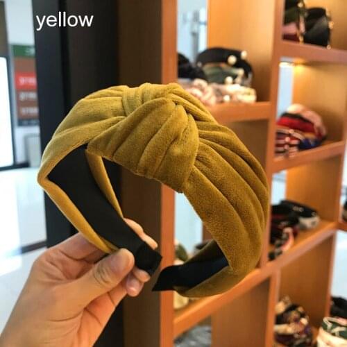 Wide Side Twist Elastic Hairband Female Headdress Vintage Velvet Knot Headband Women Fashion Solid Color Hair Accessories 2021