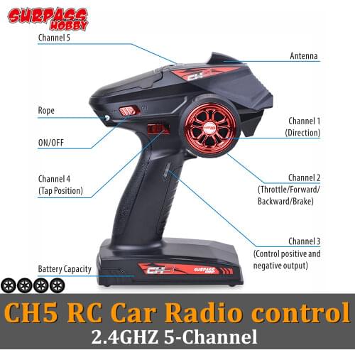 Surpass Hobby CH5 RC Car Radio Transmitter Digital Response Control System 2.4GH with CH6F Receiver for RC Car Boat Tank Traxxas