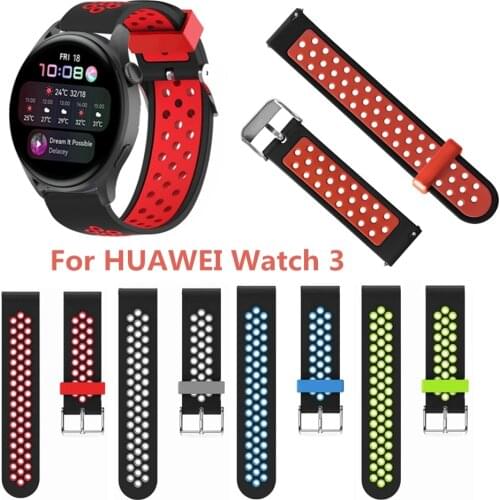 22mm Silicone Watch Strap Two-color Breathable Hole with Pin Buckle Wristband for Huawei Watch 3