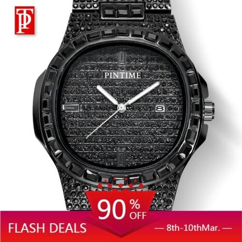 Black Meteorite Diamond Luxury Brand Watch Men Stainless Steel Mens WristWatch President Top Male Clock For relogio masculino