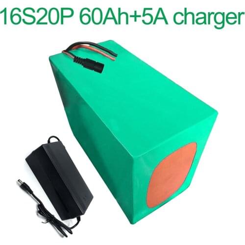 With 5A charger 60V 60Ah 16S20P 18650 Li-ion Battery electric two Three wheeled motorcycle bicycle ebike 320*210*140mm