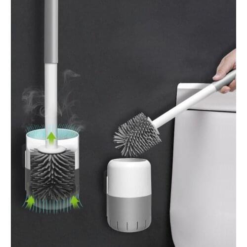 GURET Silicone TPR Toilet Brush Wall Household Cleaning Tool Long Handle Cleaning Toilet Brush Holder For Bathroom Accessories