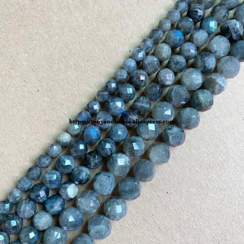 2lots more 10% off ! Semi-precious Stone Diamond Cuts Faceted AA Quality Grey Labradorite 7" Round Loose Beads 6 8 10 mm