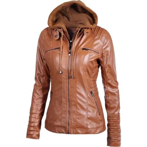 Women Leather Jacket Autumn Winter Coat PU Leather Jackets Motorcycle Outerwear Hooded Blazers Female